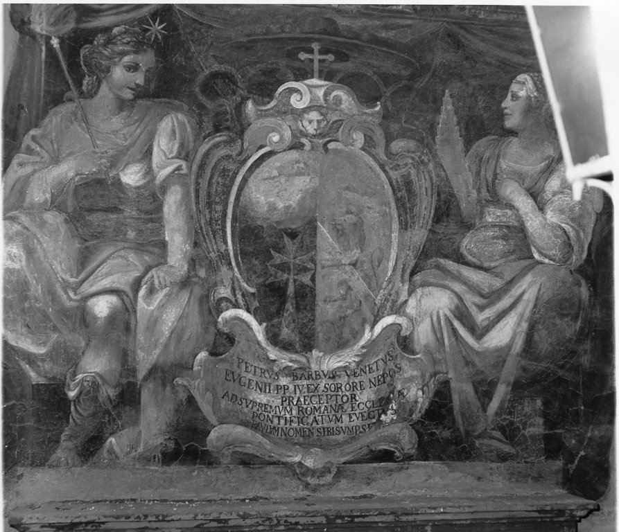 stemma di Papa Paolo II tra la Gloria e l'Equit&agrave; (dipinto, insieme) 
